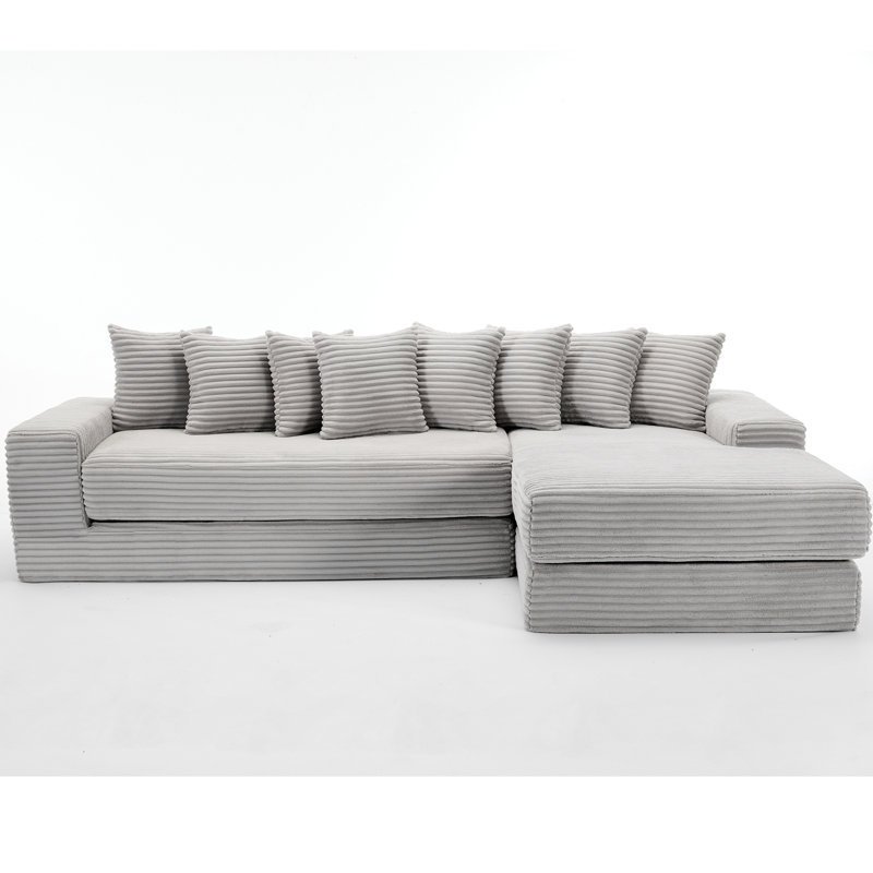 [NEW ARRIVED] [VIDEO PROVIDED] Oversize Cloud Couch, L-Shape Sofa, Convertible Floor Sleeper Sofa Bed, No Assembly ,Eight pillows,3-in-1,Magazine bag,(Right Facing Sofa),Corduroy,Light Gray