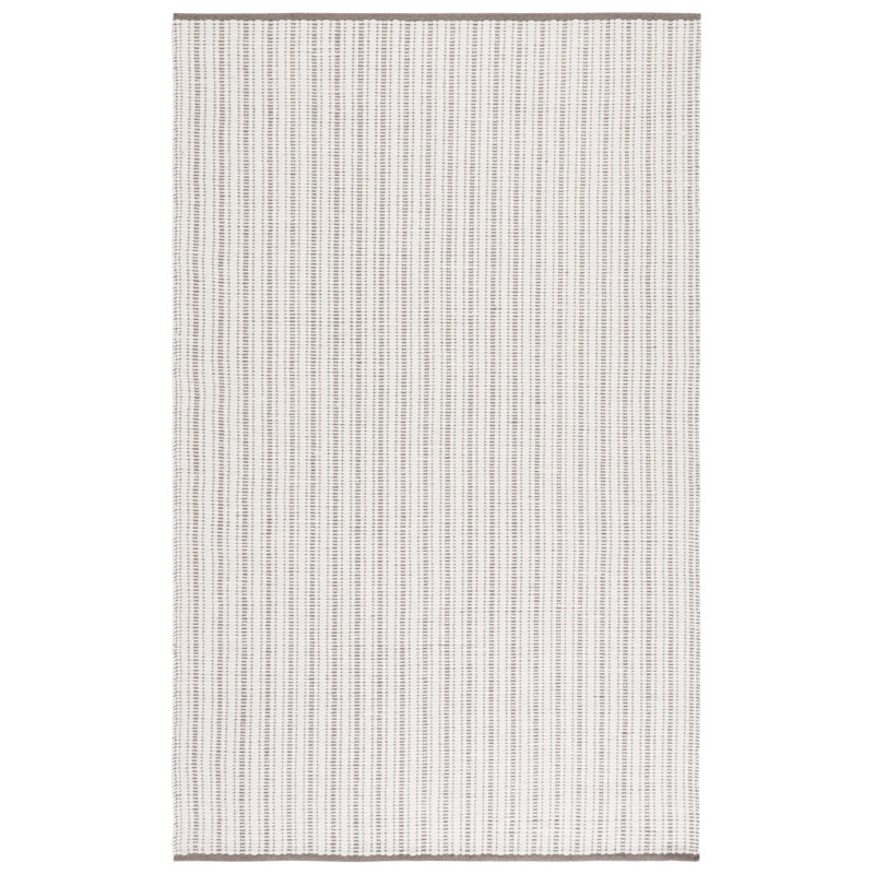 909 Hand Woven Cotton/Wool Striped Rug in Beige/Ivory, Square 6'