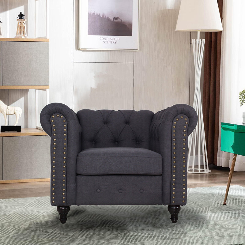Upholstered Armchair, Dark Grey, Linen