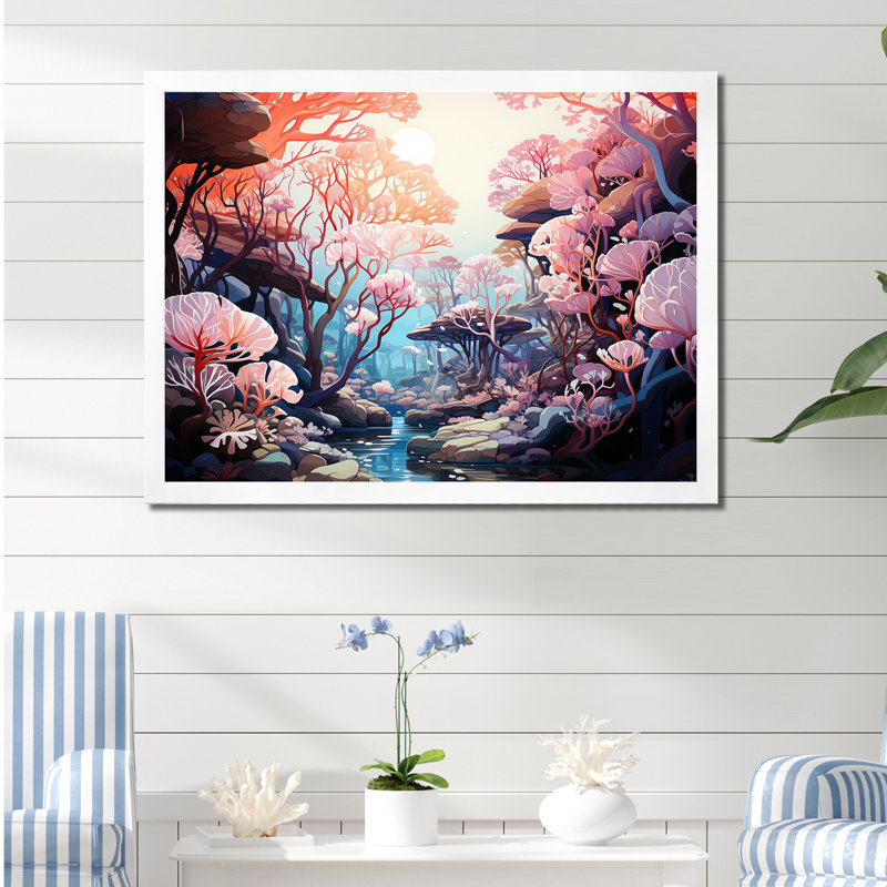 Magnifique paysage sous la mer - salon d'art mural plage et océan, Cadre simple blanc, H 34 po x l 44 po x P 1,5 po