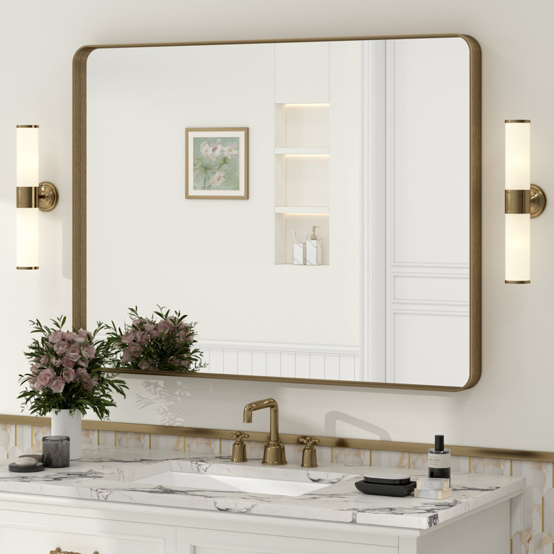 Molly Tempered Glass and Metal Framed French Cleat Mounted Wall Bathroom / Vanity Mirror, 32" x 24", Black