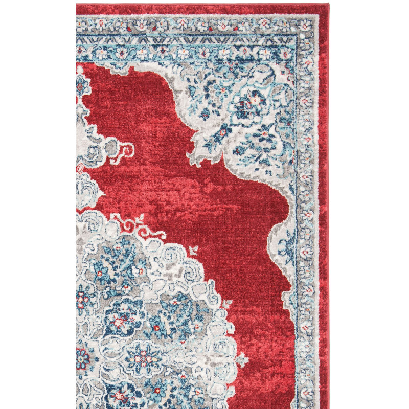 Barcus Oriental Red/Ivory Area Rug, Rectangle 8' x 10'