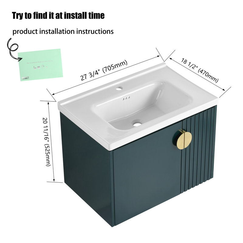 Meuble-lavabo simple 28 po avec comptoir en céramique, Vert