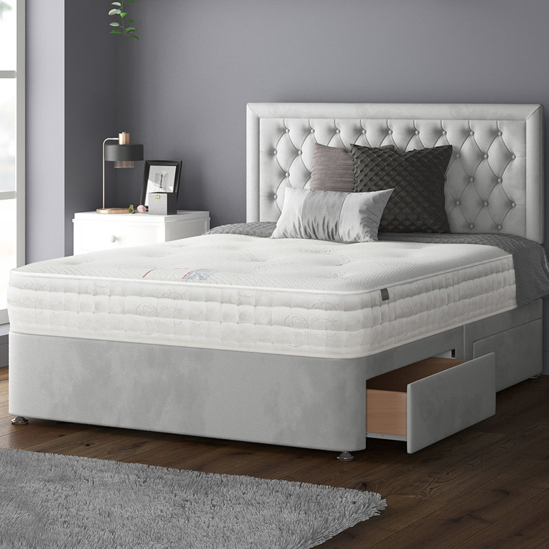 Urbank Divan Bed Base, Silver, Super King (6'), 2 Foot-end Drawers