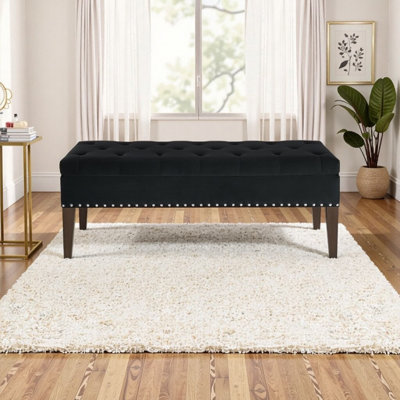 Velvet Tufted Storage Bench with Solid Rubberwood Frame, Modern Farmhouse Design by Mercer41