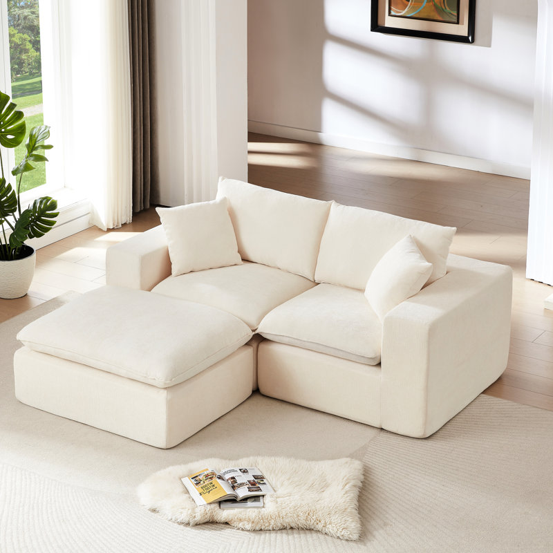 Chenille blanche moderne à 2 places, en forme de nuage, confortable pour s'asseoir, mousse et ressort, convient aux appartements en blanc, doux et confortable, rembourrage en éponge dense, décoration intérieure idéale