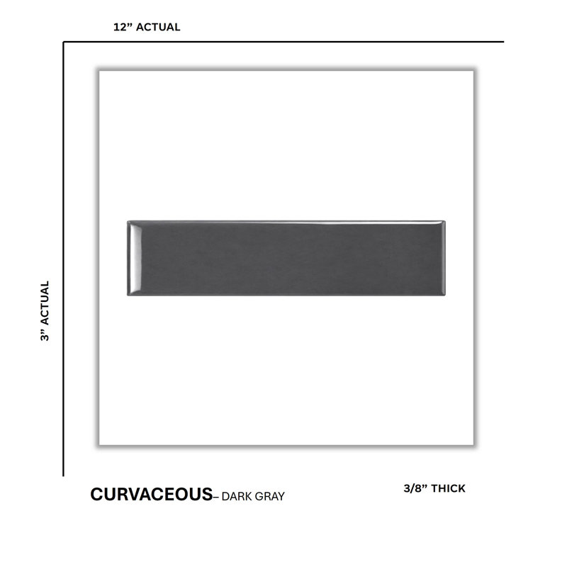 Curvaceous 3" x 12" Ceramic Wall Tile, Dark Gray