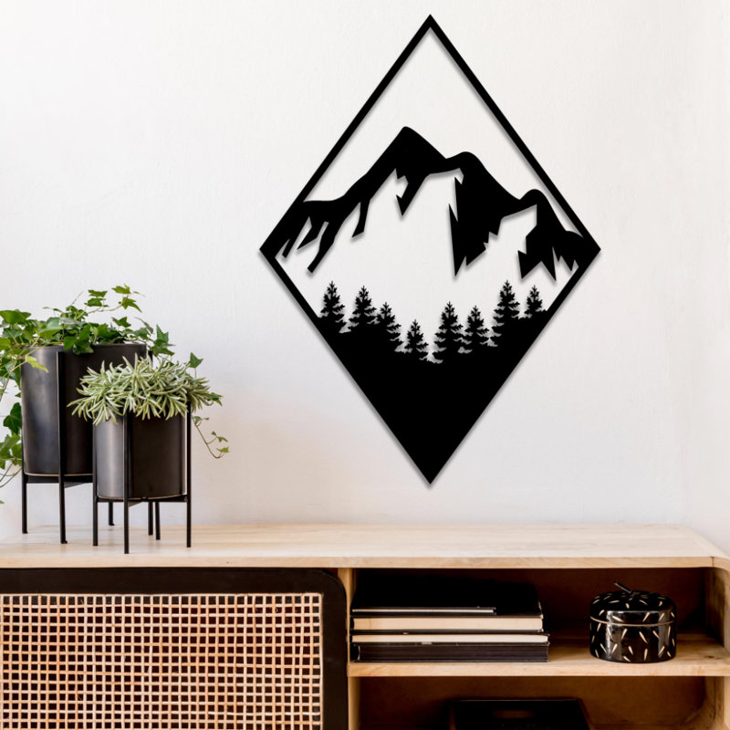 Art mural en métal Diamond Mountain - décor de paysage de montagne géométrique - conception abstraite de silhouette de sommet - suspension murale minimaliste moderne - sculpture en métal industrielle rustique - décoration intérieure inspirée de la nature - pièce d'art remarquable