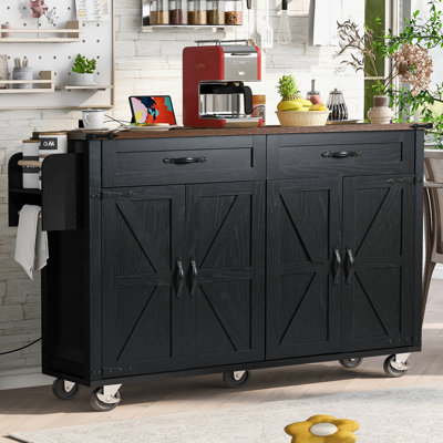 Farmhouse Kitchen Island with Power Outlet and Drop Leaf by Gracie Oaks