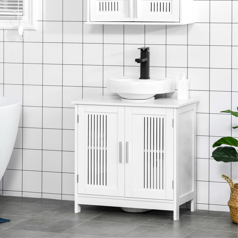 Armoire de salle de bain sous le lavabo - blanc avec 2 portes supplémentaires