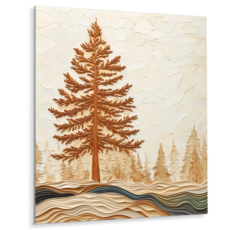 Arbre d'automne forêt de cèdre II - art mural floral en métal, pin imprimé métallique, H 40 po x l 30 po x P 0,84 po