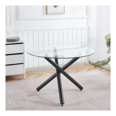 Table de salle à manger noire avec pieds en métal et verre, table de cuisine moderne pour le salon