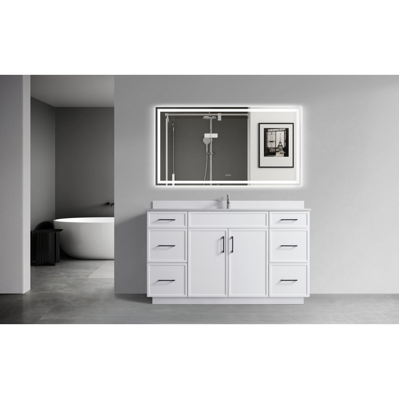 60" White Plywood Single Sink Freestanding Vanity with Cultured Marble Top