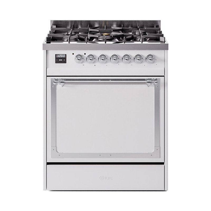 ILVE Nostalgie II Noblesse 30 in Dual Fuel Range, White/Chrome, Natural Gas