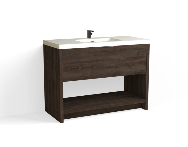 Vista 48" W Freestanding Single Bathroom Vanity, White Matte, Nocino/Matte Black, Single-Hole