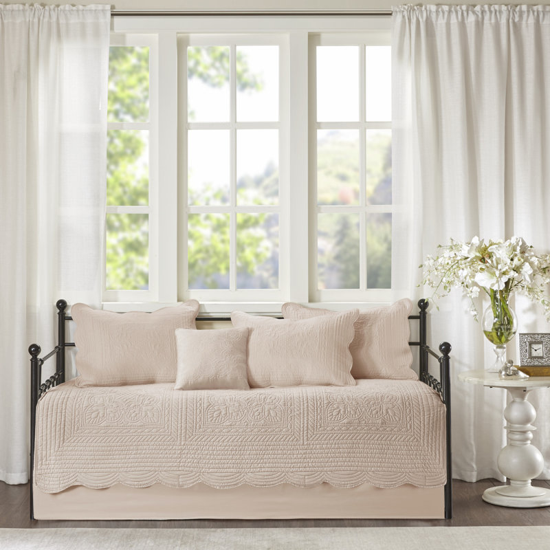 Cream Microfiber Reversible Scalloped Edge Daybed Cover Set