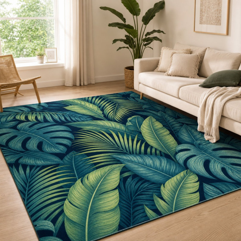 Tapis décoratif à motif de feuilles tropicales 1Pcs, W55 * L78,7 po * 1 pièce