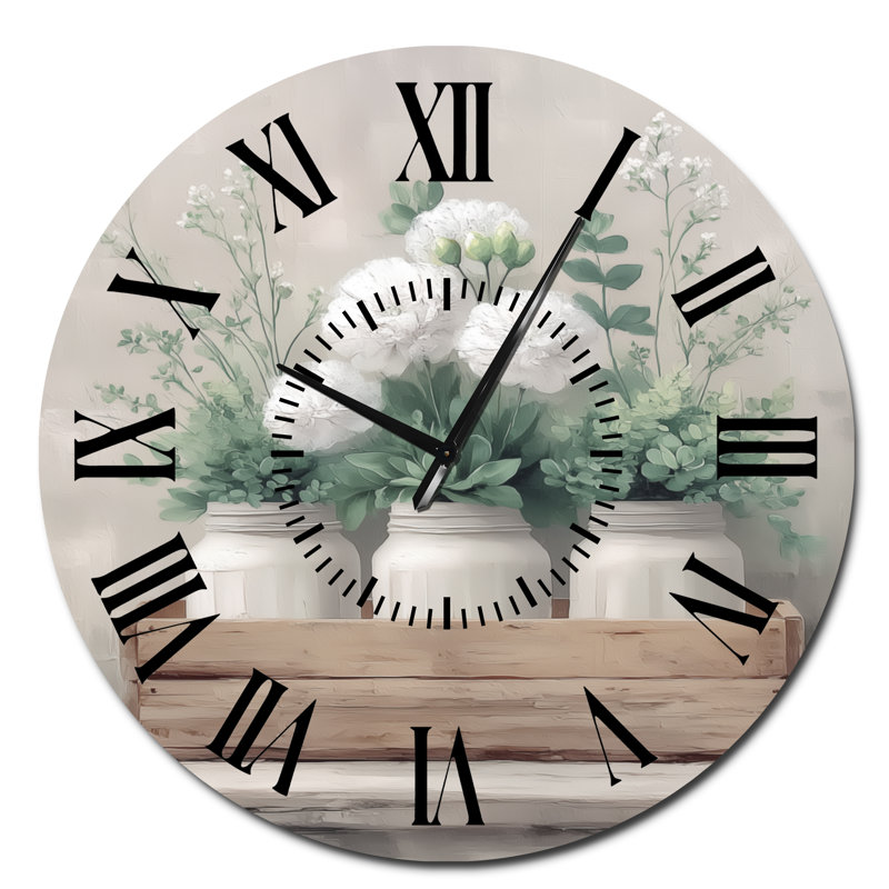 Horloge murale rustique en métal avec pivoines et motifs champêtres, Surdimensionné