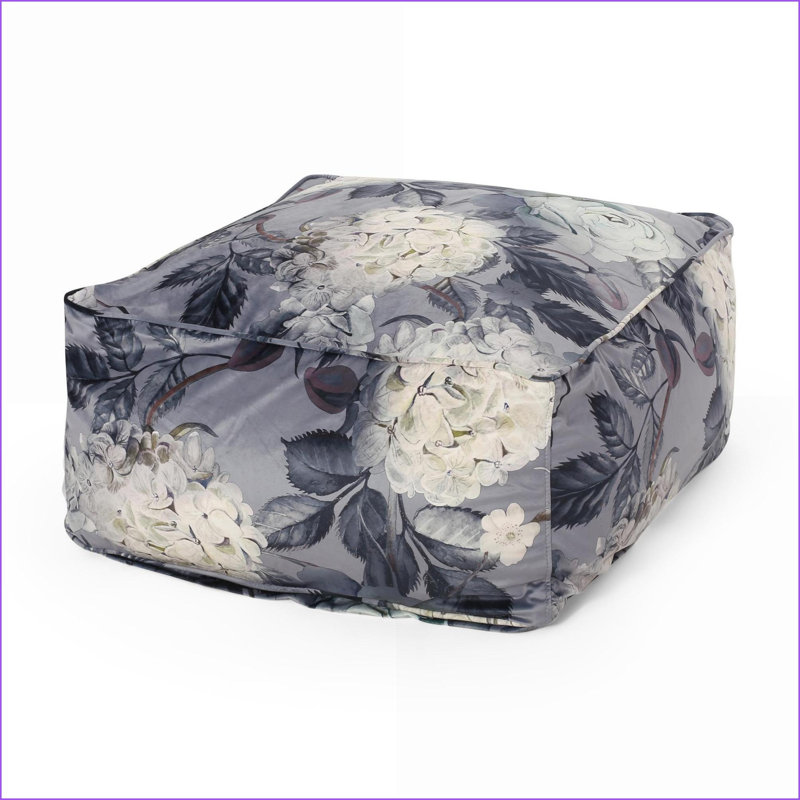 Pouf repose-pieds 42 po x 24 po x 19 po à motif de fleurs gris ardoise - Coussin de sol multi-usage | Gris + fleur