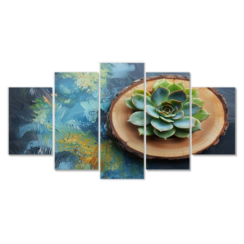 Abstract Succulents On A Top Of Wooden Slide - - Succulent Wall Decor - - Traditional Wall Art Diamond