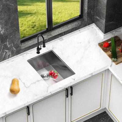 15" Single Bowl Undermount Kitchen Sink, 16 Gauge Stainless Steel, 9 Inch Deep, Drain Assembly, X - Shaped Water Flow, Sound Proof With Coating 15 Drain, For Weather, 3Mm Pad