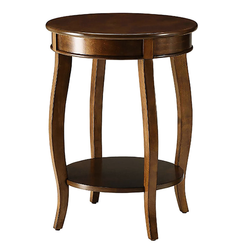 Table d'appoint ronde en noyer avec tablette inférieure pour plus de durabilité