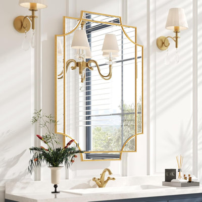 Gold Bathroom Mirror For Wall, 24"X36" Large Decorative Mirror Gold Wall Mirror Vanity Mirror Beveled Wall Decor For Master Bath Half Bath Living Room Bedroom Fireplace Mantle Entryway