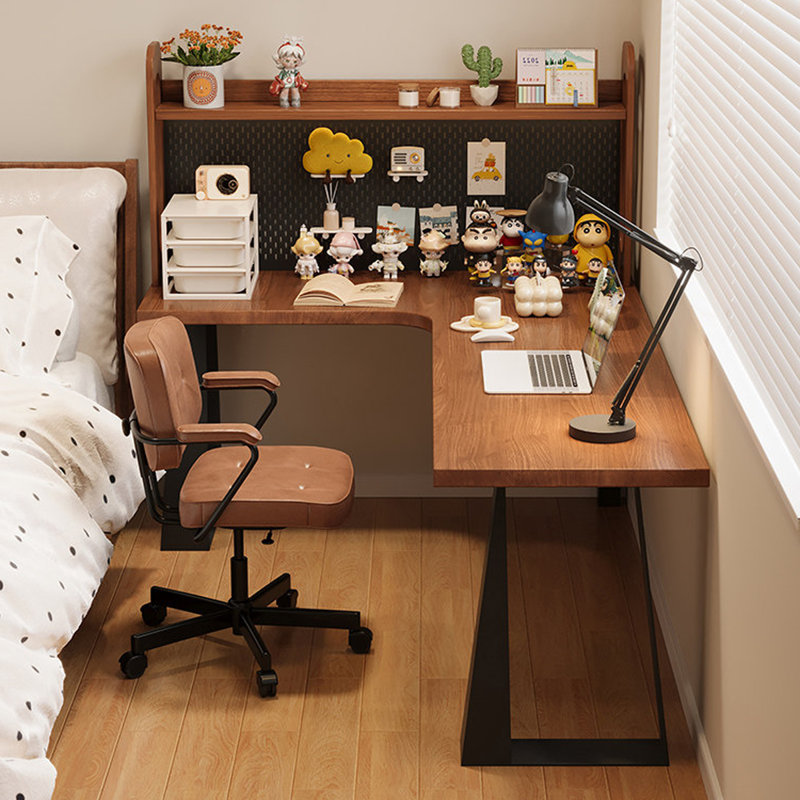 Bureau en fer massif en forme de L brun noisette, Left Hand Return, 61.03" H x 86.61" W x 55.12" D
