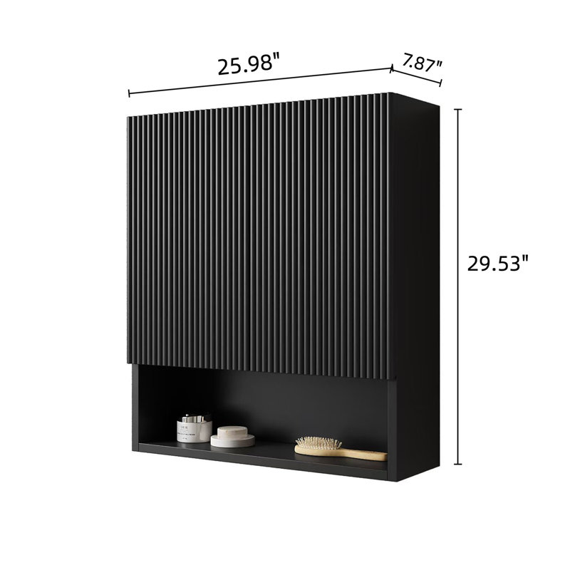 Striped Bathroom Cabinet, 26", With Doors, Shelf And Black Over Toilet Storage For Different Uses 26" Cabinet Doors Shelf, Bathroom, Kitchen, Laundry Area