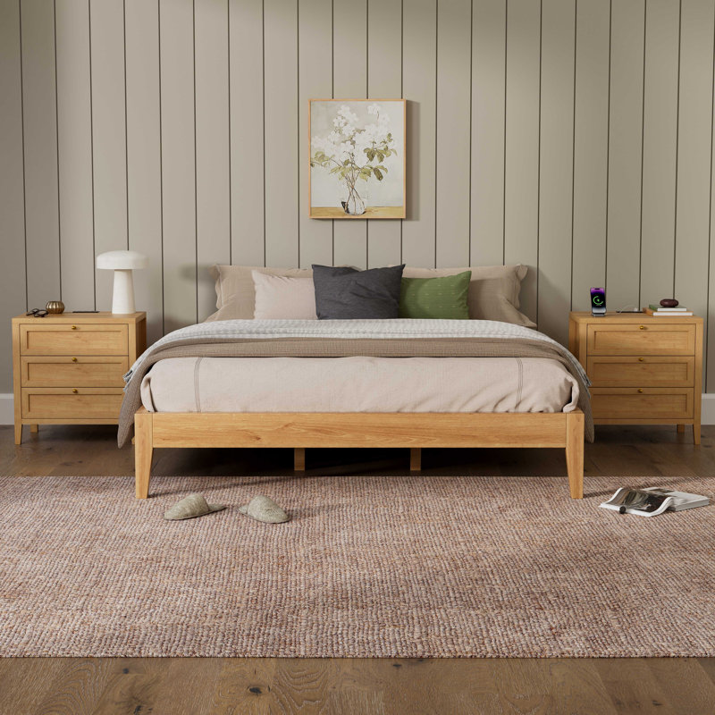 Table de chevet Farmhouse avec multiprise intégrée pour chambre à coucher, salon, Chêne, Individuel