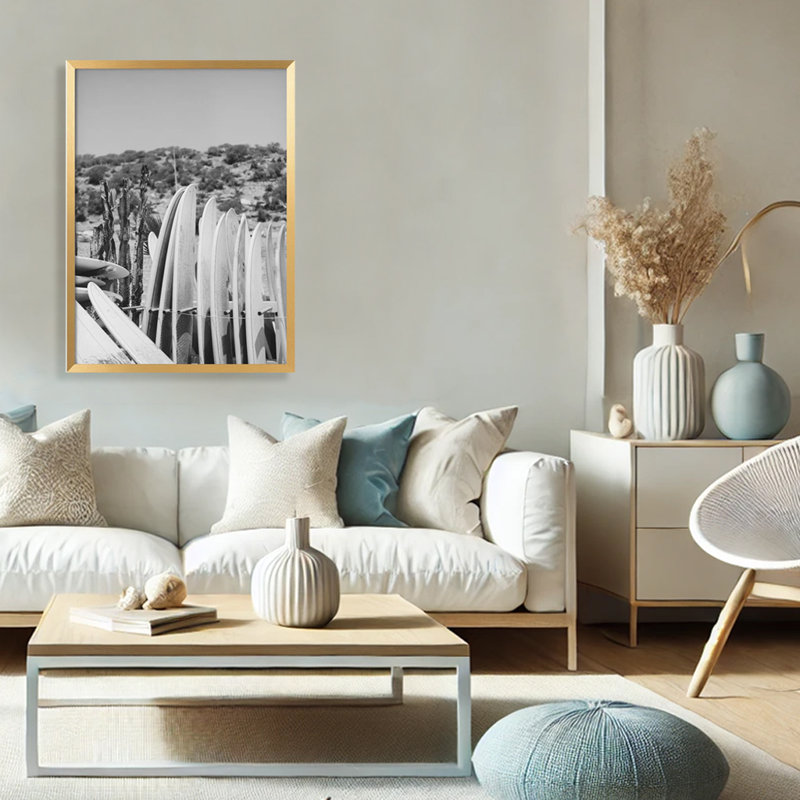 Coastal Retreat "Surfboards in Black and White" Framed Print Wall Art, 40" H x 30" W