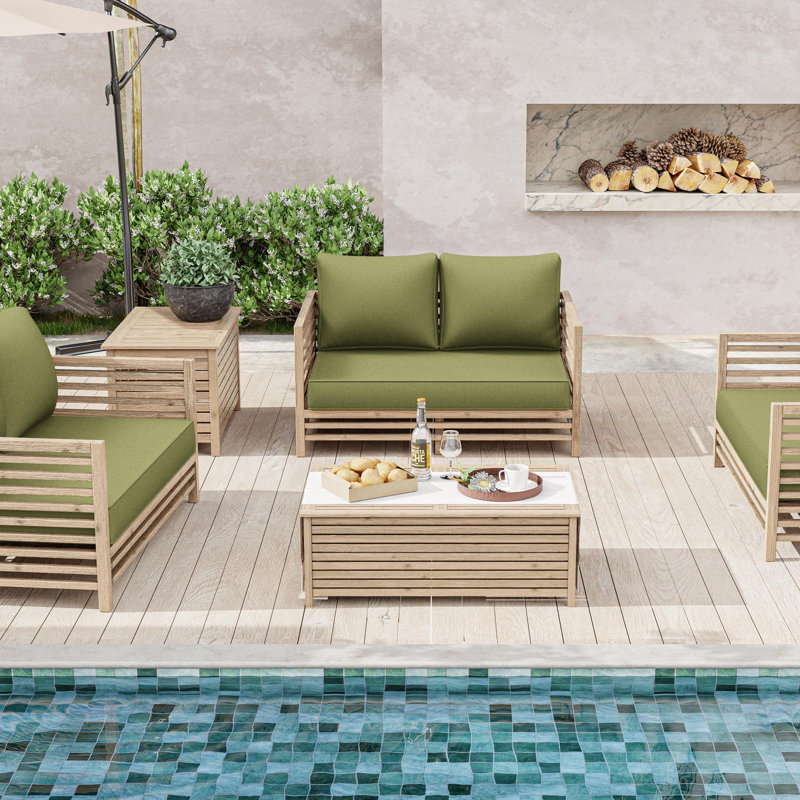 Wynee Outdoor 5'' Loveseat Cushions Bench Seat / Back Cushion, Only Cushions, Light Green