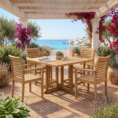 5 Piece Square Foldable Teak Outdoor Patio Dining Set
