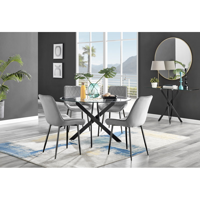 Ensemble repas pour quatre personnes, Gris/noir, H 29,53 po x L 39,37 po x l 39,37 po
