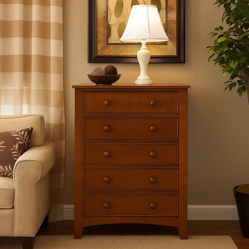 Gabrialle Transitional 5 Drawer Chest, Oak