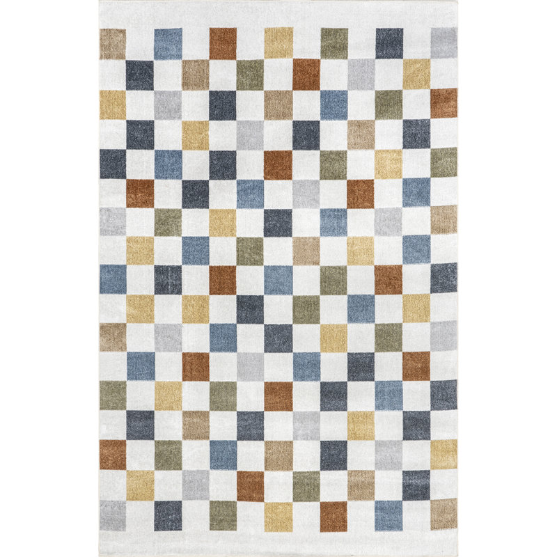 Naya SpinClean Checkered Machine Washable Area Rug, Rectangle 6'7" x 9'