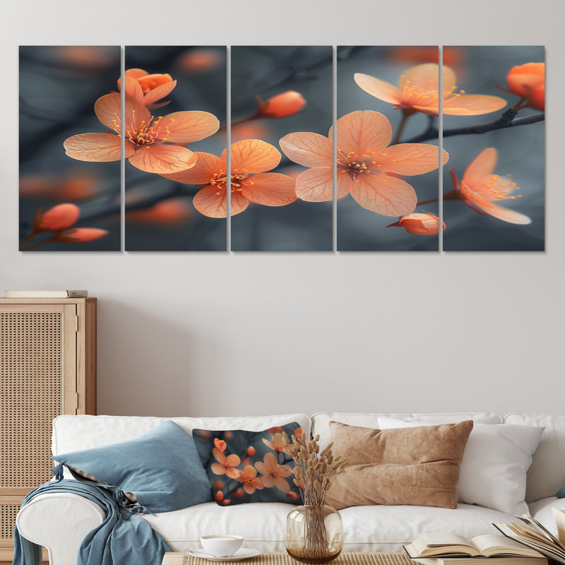 «Pastel Orange Cherry Blossom Photo», ensemble de reproduction d'art mural cerisier en fleurs, H 32 po x l 80 po