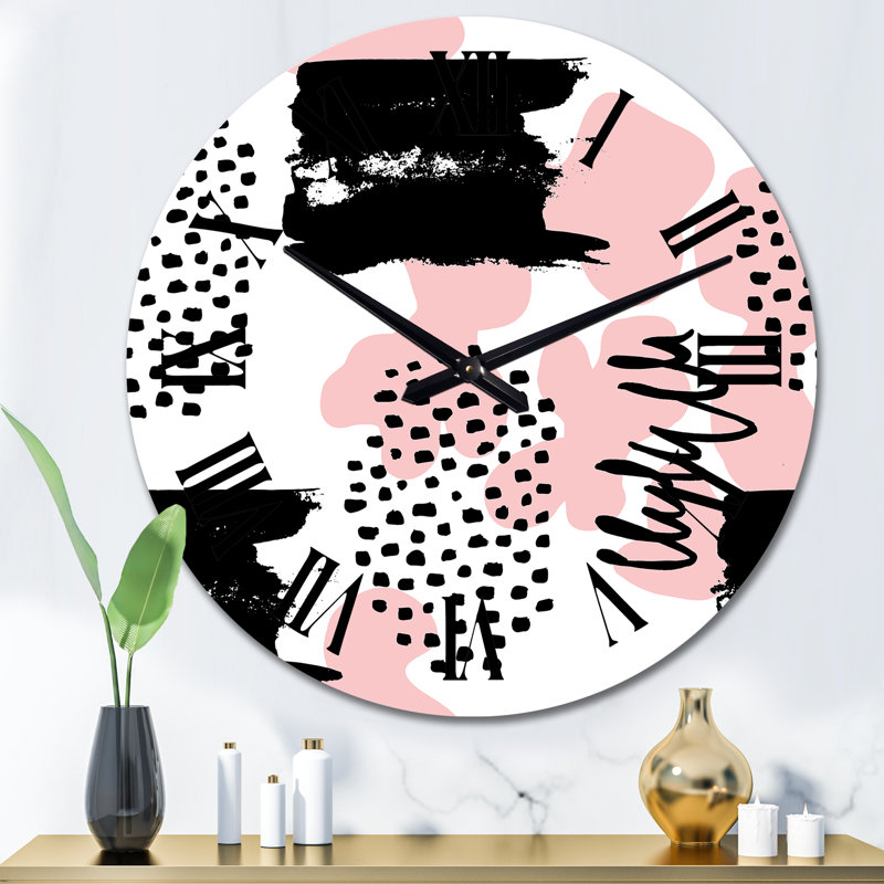 Horloge murale moderne rose et gris à pois II, Surdimensionné