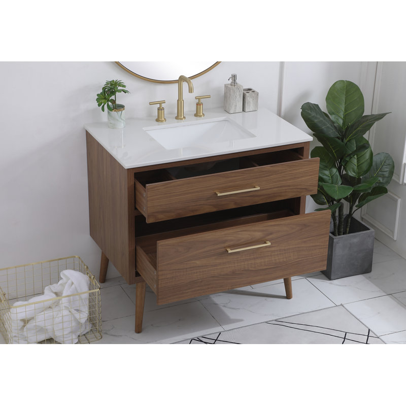 Steinfeldt 36'' Single Bathroom Vanity with Engineered Marble Top, Walnut Brown