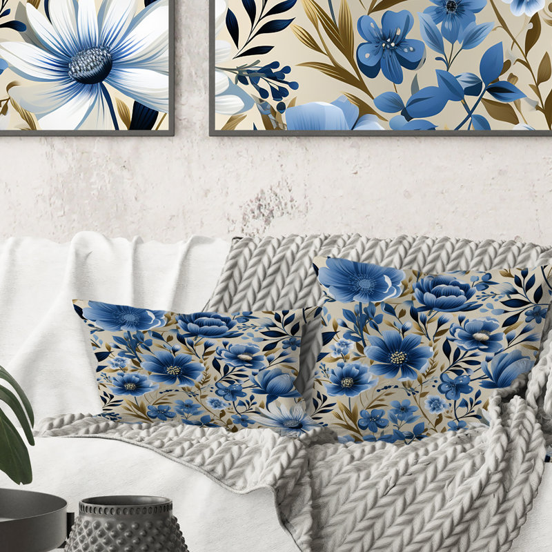 Motif floral simplicité scandinave bleue - coussin imprimé floral