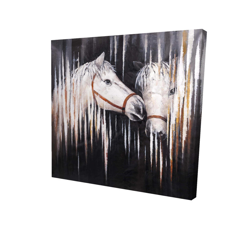 Deux chevaux blancs qui s'embrassent sur toile - décor de chambre à coucher pour animaux de ferme