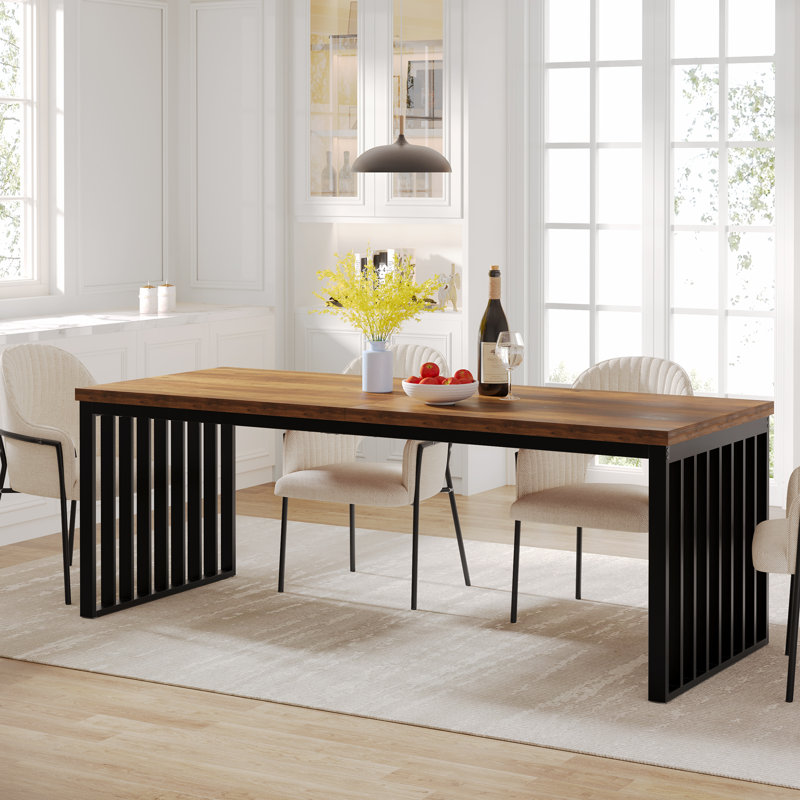 Zaiveon 78.74" Iron Dining Table(Chairs not included), Black, Brown