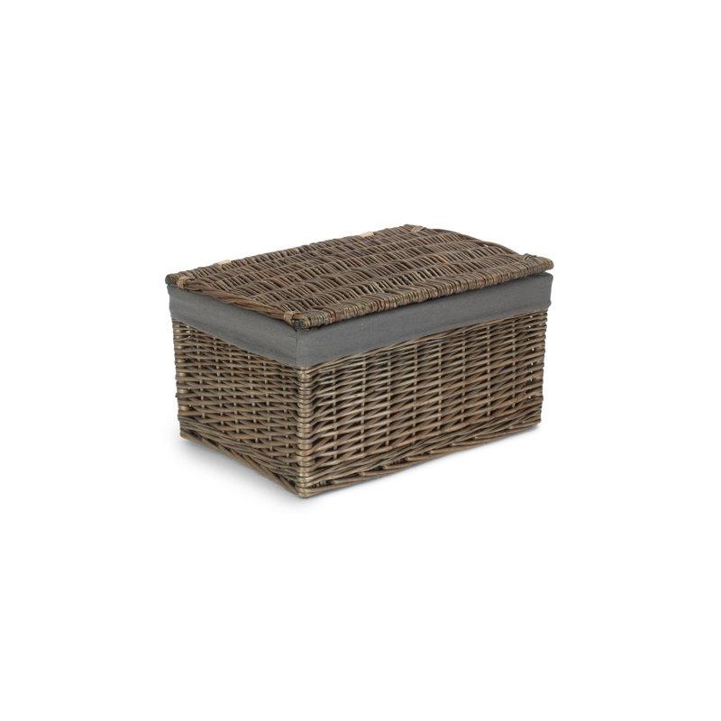 Wicker Large Lined Storage Hamper Basket, Antique Wash/Grey Lining 