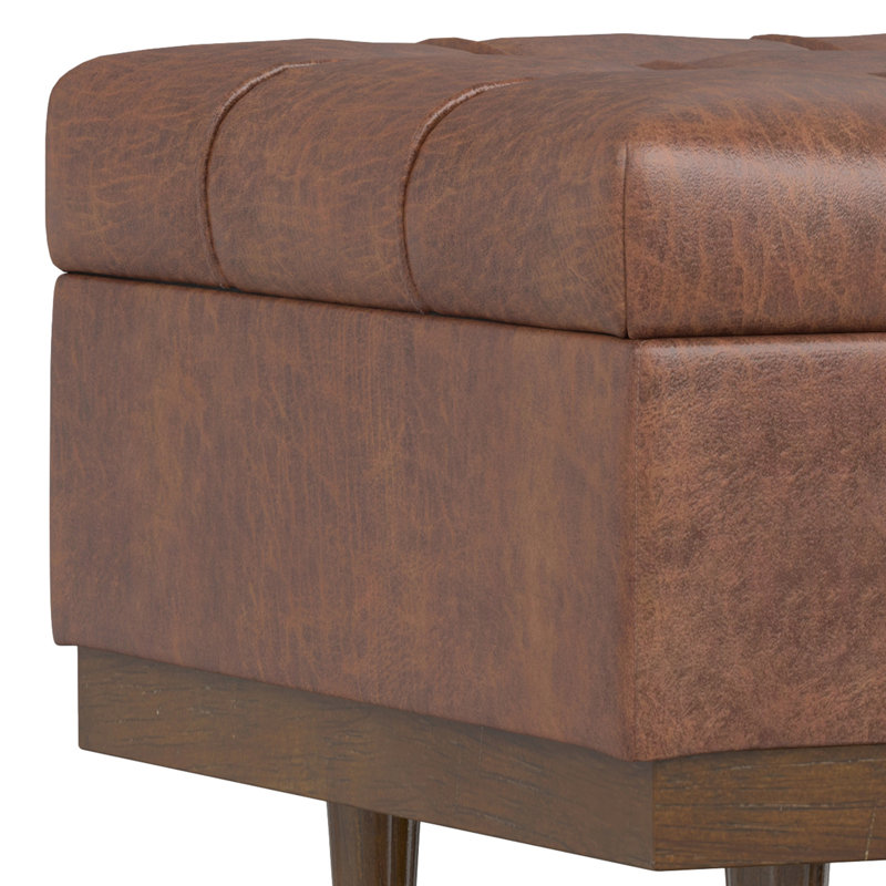 Mariah 34"W Upholstered Coffee Table Storage Ottoman with Lift Top and Solid Wood Legs, Brown