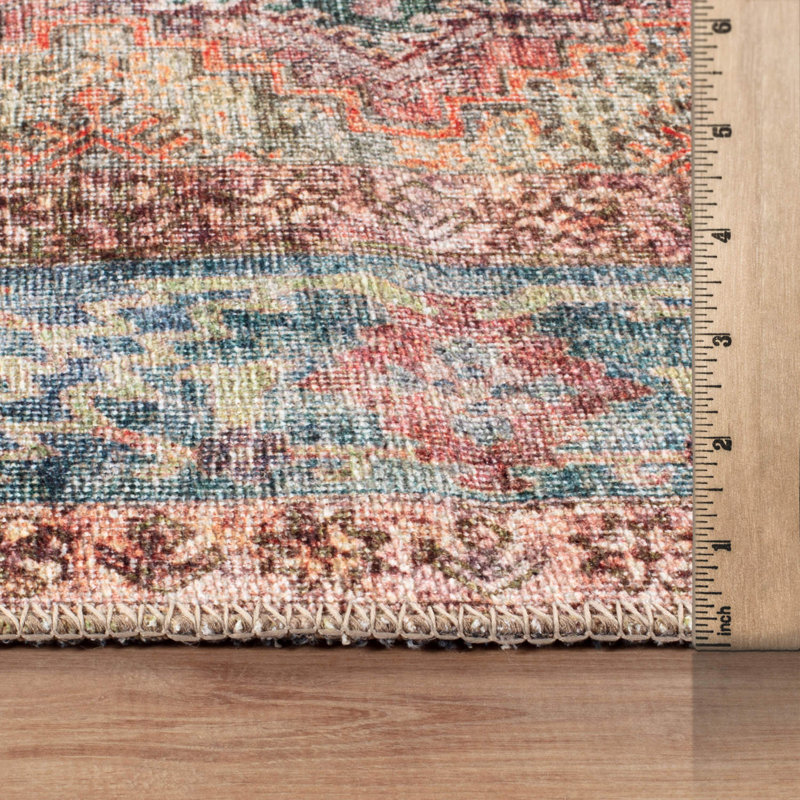 Calista Multi Vintage Rug – Machine Washable Flat Pile With Non-Slip Backing, Rectangle 10' x 14', Multi