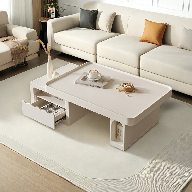 Table basse extensible Creamy, Crème, crème