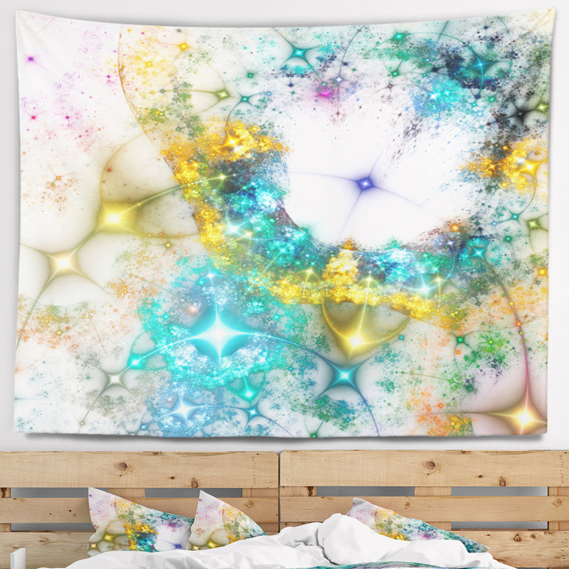 Tapisserie abstrait bleu cosmique et trou noir, H 50 po x l 60 po