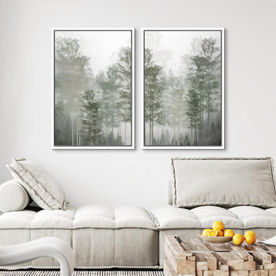 «Amboo Misty Fog Forest Tree», reproduction sur toile encadrée 2 pièces