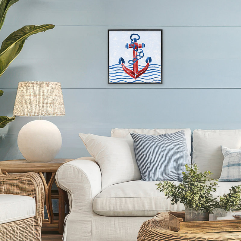 Giclée encadrée d'ancre nautique brossé, design par Paul Brent, Giclée encadrée noir minuit, H 12 po x l 12 po