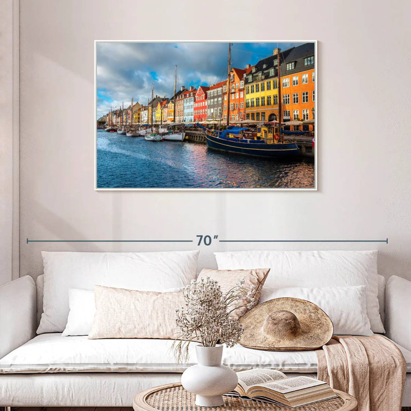 Port de Nyhavn, Copenhague, Cadre flottant blanc, 43 po x 29 po